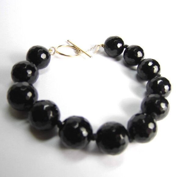 13.87 CTW Black ONYX 10KY GOLD Briolette Bracelet - Picture 2 of 7